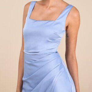 Lulus Red Carpet Romance Light Blue Satin Square Neck Maxi Dress - Size S